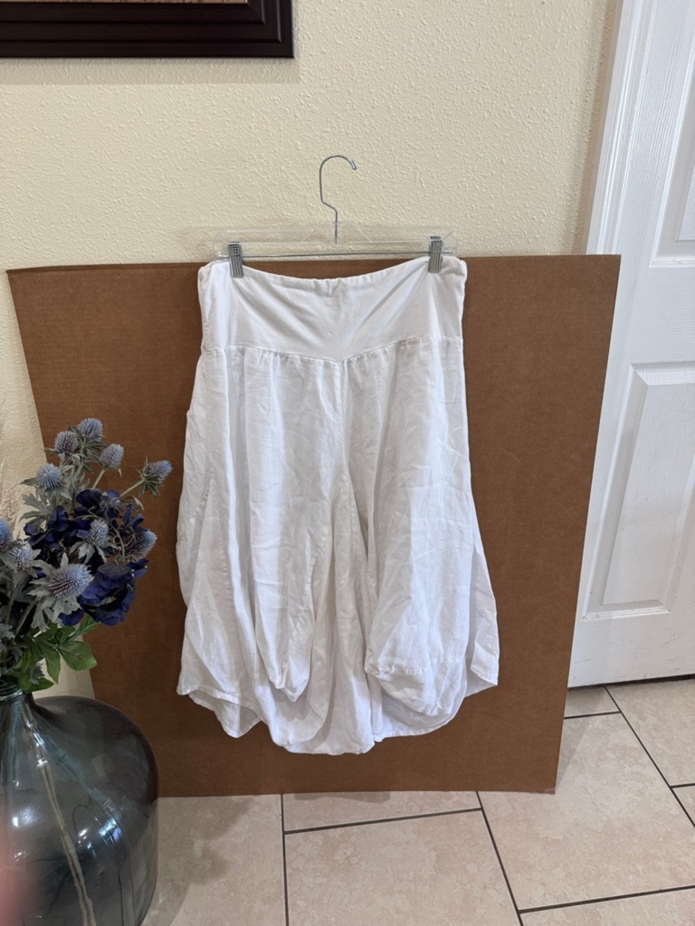 Luna Luz White Linen Francesca Midi Pull on Hi Low Asymmetric Skirt Sz Large - Picture 7 of 8